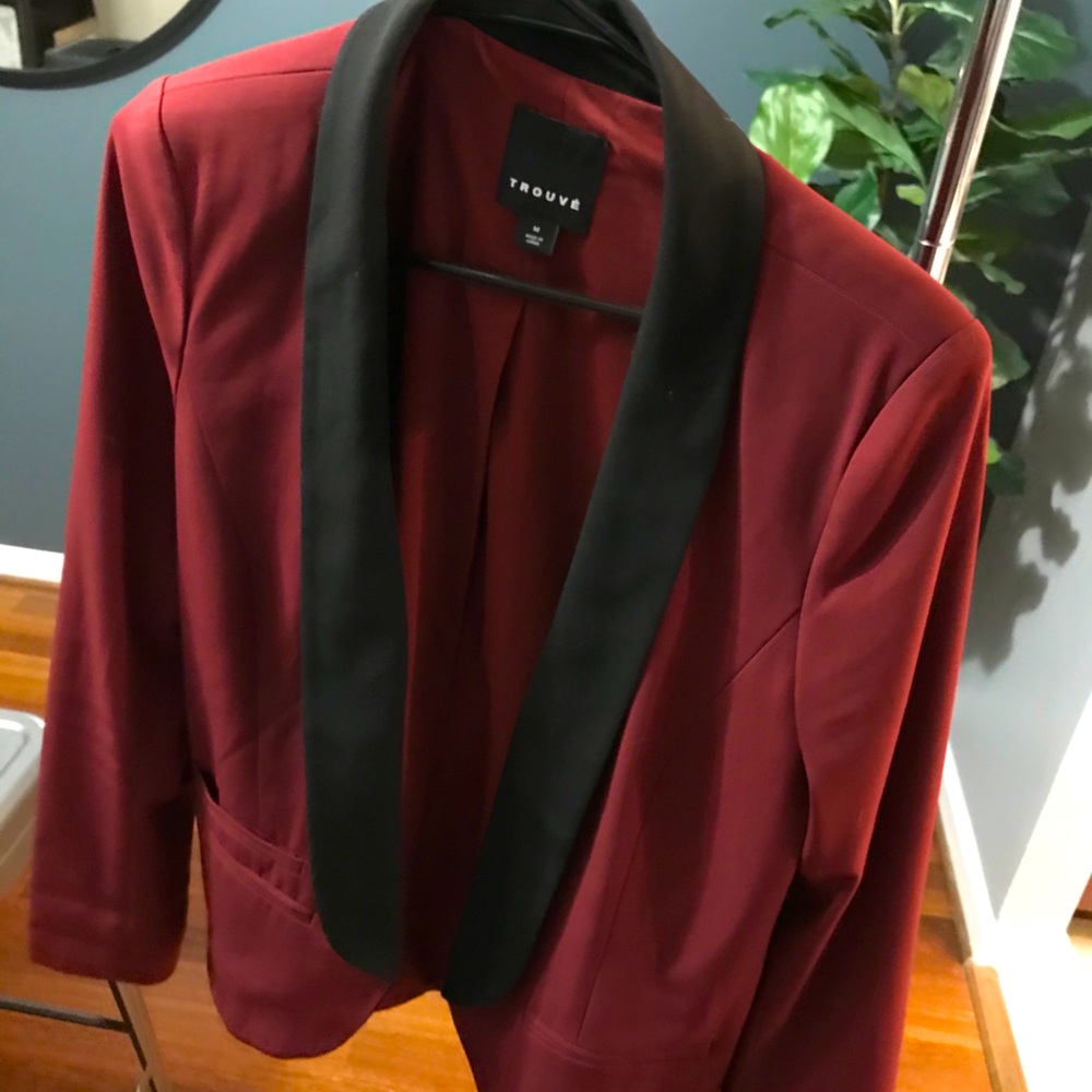 Trouve Burgundy Blazer with Black Lapel